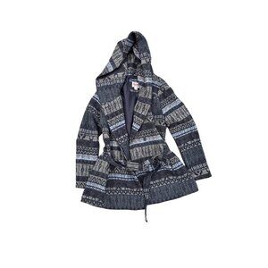 Mossimo Supply Co. XXL Hooded Aztec Pattern Cardigan Jacket With Belt - Gray/Bei